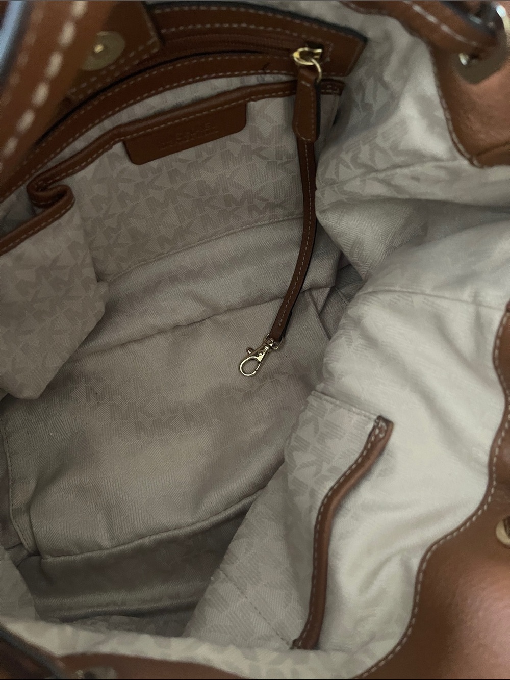 Michael Kors Tan Leather & Dark Denim Tote with Gold Hardware large bag - Picture 6 of 11